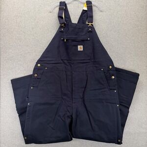 Carhartt Firm Duck Bib Overalls Mens 2XL Tall Blue Loose Fit Insulated Workwear